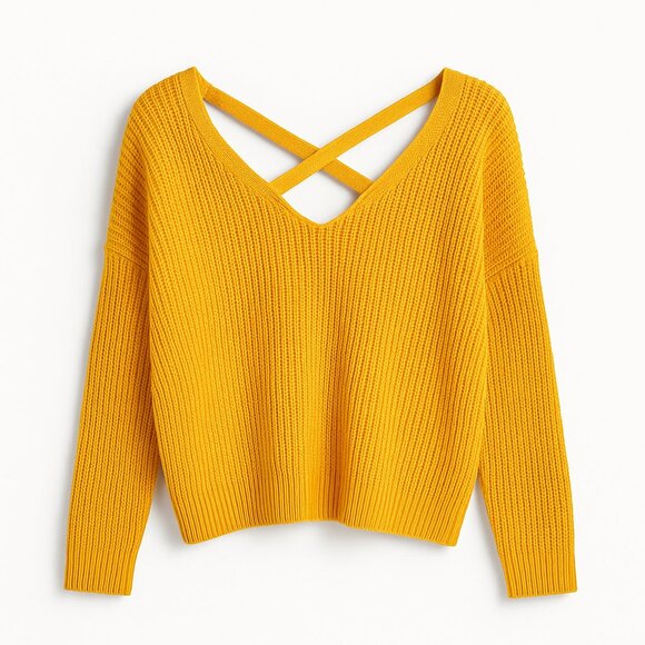 H&M Mustard Yellow Criss-Cross Back Knit Sweater — Size Medium (M) - Picture 1 of 4